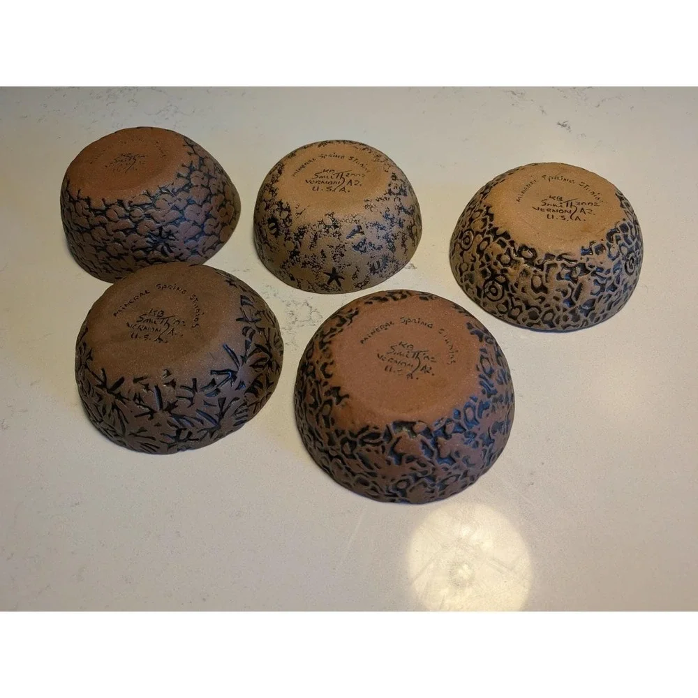 5 Vintage Mineral Spring Studios KB Smith Art Pottery Bowls Signed Vernon AZ USA